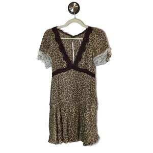Free People Leopard Print Lace Trim Mini Dress  Women’s Small chic boho
